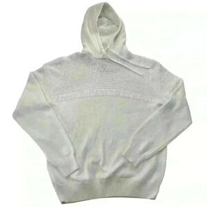 Fried Denim White Hooded Sweater with Ribbed Details‎ - Size L